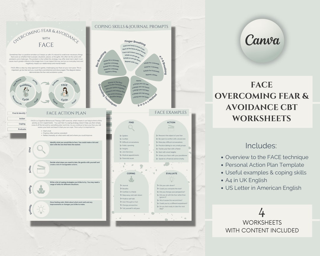 FACE CBT Worksheets, Anxiety Worksheets, Journal Prompts, Coaching ...