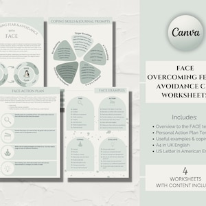 FACE CBT Worksheets, Anxiety Worksheets, Journal Prompts, Coaching Templates, Counselling Resources, Therapy Worksheets, Canva Worksheets
