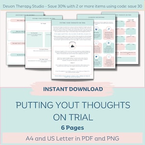 Putting Your Thoughts on Trial Worksheets, Negative Thinking, Thought Challenging, Therapy Worksheets, CBT, Thinking Errors, Anxiety Tools