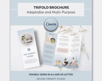 Trifold Brochure Design for Therapists, Counselors & Coaches, Customizable Canva Folded Brochure Template, Marketing Template, Edit in Canva