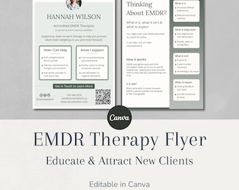 EMDR Therapy Flyer, Double-Sided Client Education & Marketing, Editable Canva Template for Counsellors and Therapists