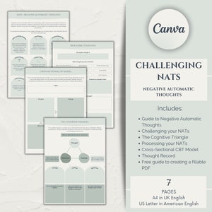 Challenging Negative Automatic Thoughts Worksheets, Cognitive Distortions Worksheets, Unhelpful Thought Processing Worksheets, CBT Therapy