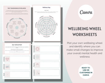 Wellbeing Wheel, Wheel of Life, Wellness planner, Coaching; Therapy; School Counsellor Worksheet, Coaching and Therapy Resources, Canva