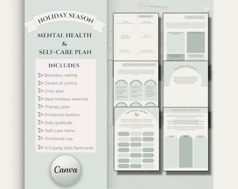 Holiday Mental Health Plan, Christmas Wellbeing Plan, Holiday Survival Plan, Boundary Setting, Therapy Bundle, Therapy Worksheets, Canva