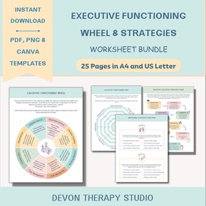 Executive Functioning Wheel & Strategies; ADHD Therapy; Working Memory, Time Management, Emotional Control Coping Skills; Therapy Worksheets