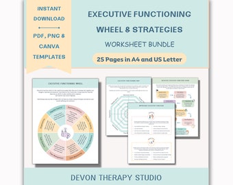 Executive Functioning Wheel & Strategies; ADHD Therapy; Working Memory, Time Management, Emotional Control Coping Skills; Therapy Worksheets