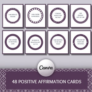 Positive Affirmation Cards, Self Love Affirmation Cards, Positive Quotes, Therapy Cards, Counselling Affirmation Cards, Canva Template, CBT
