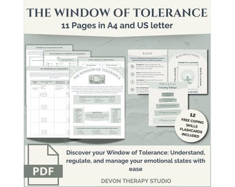 Window of Tolerance, Trauma Therapy, Mental Health Worksheets, Coping Skills Cards, CBT, PTSD, DBT, Anxiety Relief, Emotional Regulation