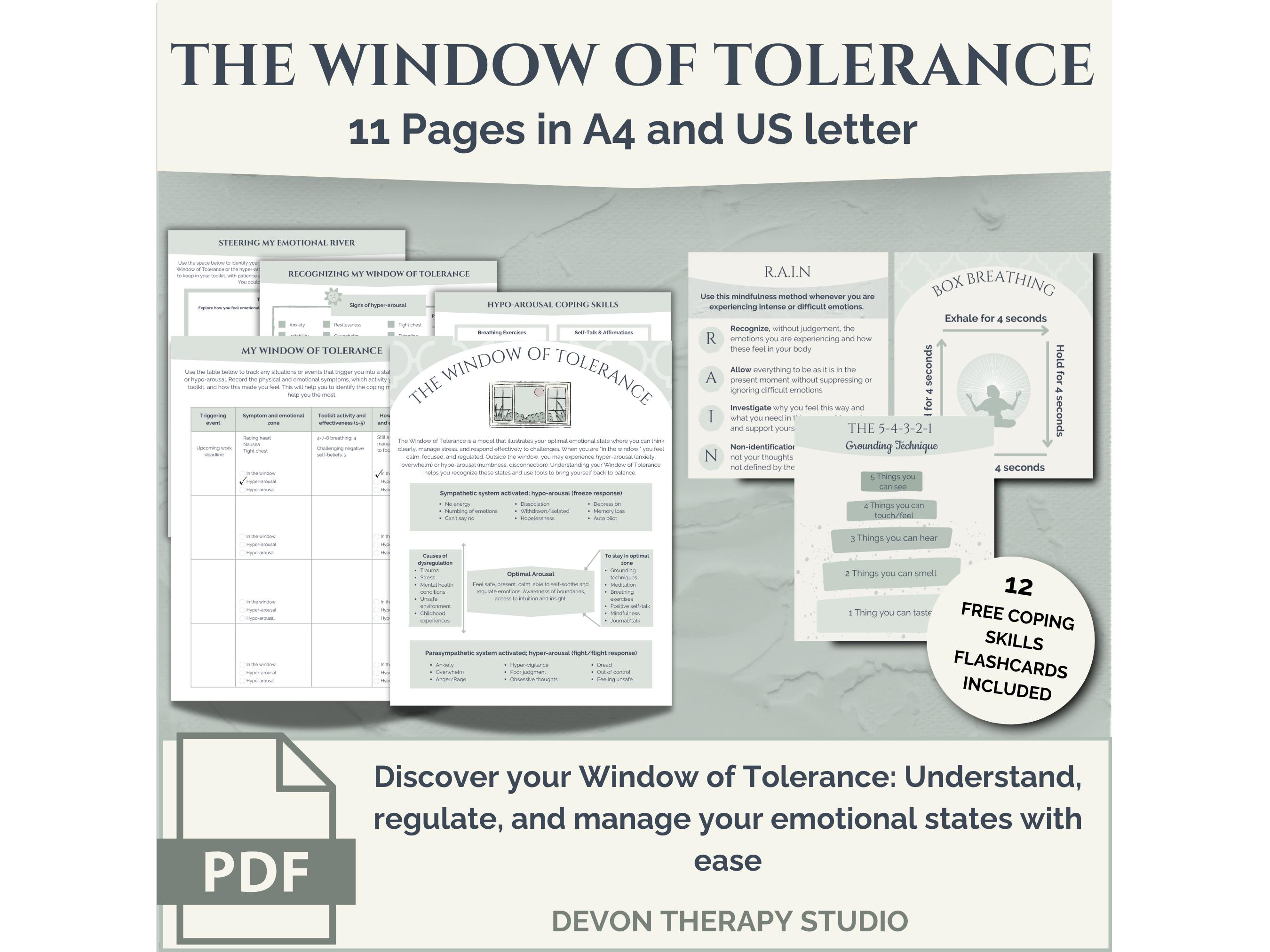 Window of Tolerance, Trauma Therapy, Mental Health Worksheets, Coping ...