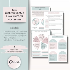 Overcome Fear Avoidance Worksheets, CBT, Anxiety Worksheets, Journal Prompts, Coaching Templates, Counselling Resources, Therapy Worksheets