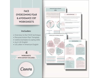 Overcome Fear Avoidance Worksheets, CBT, Anxiety Worksheets, Journal Prompts, Coaching Templates, Counselling Resources, Therapy Worksheets