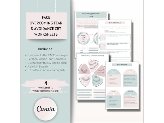 Overcome Fear Avoidance Worksheets, CBT, Anxiety Worksheets, Journal Prompts, Coaching Templates, Counselling Resources, Therapy Worksheets