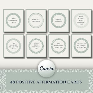 Positive Affirmation Cards, Self Love Affirmation Cards, Positive Quotes, Therapy Cards, Counselling Affirmation Cards, Canva Template, CBT