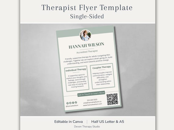 Therapist Flyer Template, Editable Marketing Flyer, Therapy Tools, Coaching Tools, Business Brochure, Leaflet, Pamphlet, Events flyer, Canva