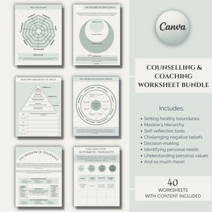 Therapy Worksheets Coaching Template Canva Psychology - Etsy