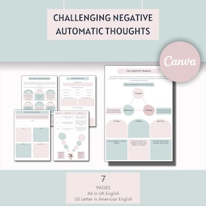 Challenging Negative Automatic Thoughts Worksheets, Cognitive Distortions Worksheets, Unhelpful Thought Processing Worksheets, CBT Therapy