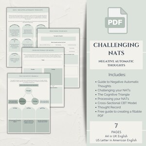 Challenging Negative Automatic Thoughts Worksheets, Cognitive Distortions Worksheets, Unhelpful Thought Processing Worksheets, CBT Therapy