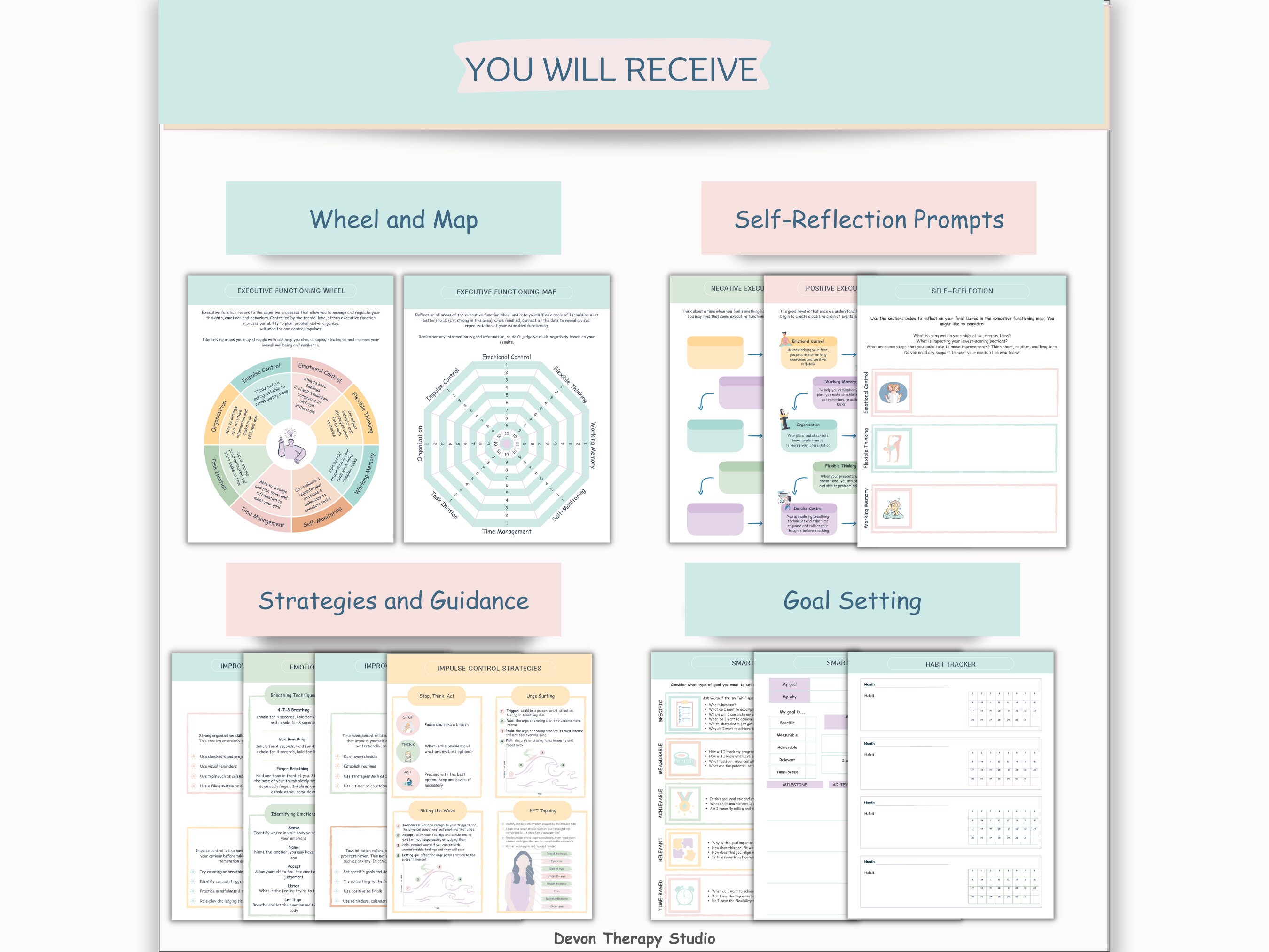 Executive Functioning Wheel & Strategies; ADHD Therapy; Working Memory ...