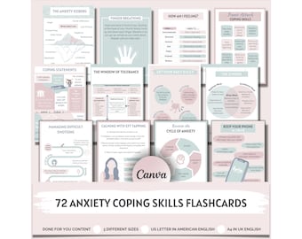 Anxiety Coping Skills Flashcards, Anxiety Tools, Therapy Tools, Coaching Tools, DBT/CBT Skills, Affirmation Cards, School Counsellor Aid