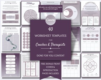 Therapy and Coaching Worksheet Templates, Life Coach and Therapist Resources, Canva Templates, Coach Workbook Template, Therapy Aids