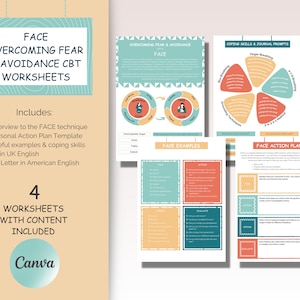 Fear Avoidance Worksheets, CBT, Anxiety Worksheets, Journal Prompts, Coaching Templates, Counselling Resources, Therapy Worksheets, Canva