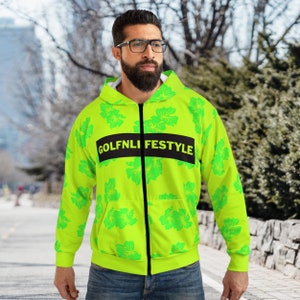 Sudadera con capucha de golf / sudadera con capucha de golf verde, sudadera con capucha verde neón, sudadera con capucha hawaiana, sudadera con capucha con estampado hawaiano, sudadera con capucha brillante, sudadera con capucha de golfista, equipo de golf