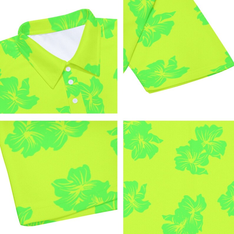 Hawaiian Golf Shirt Golf Polo, Golf Apparel, Neon, Green, Hawaiian