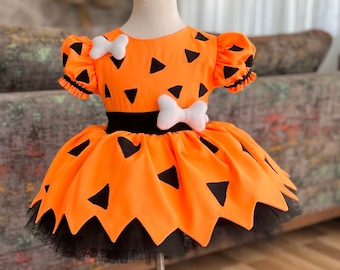 Orange Pebbles Flintstone Costume | Baby Girl Tulle Dress | 1st Birthday | Halloween | First Birthday