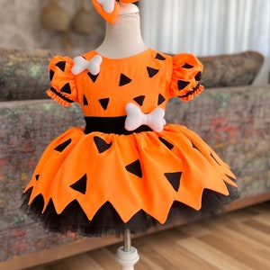 Orange Pebbles Flintstone Costume | Baby Girl Tulle Dress | 1st Birthday | Halloween | First Birthday