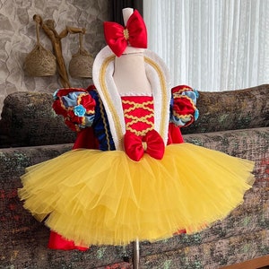 Snow White Inspired Tutu Dress - Baby & Toddler Princess Costume, 1st Birthday, Handmade Tulle, Fairytale Dress-Up