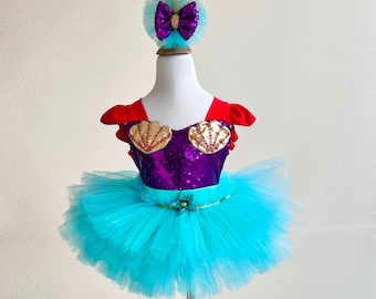 Little Mermaid Tulle Dress for Girls - 1st Birthday Princess Tutu Outfit, Mermaid Costume - Toddler Disney Birthday Dress