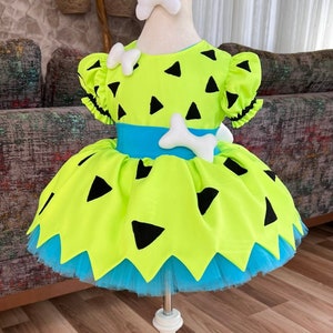Green Pebbles Flintstone Costume | Baby Girl Tulle Dress | 1st Birthday | Halloween | First Birthday