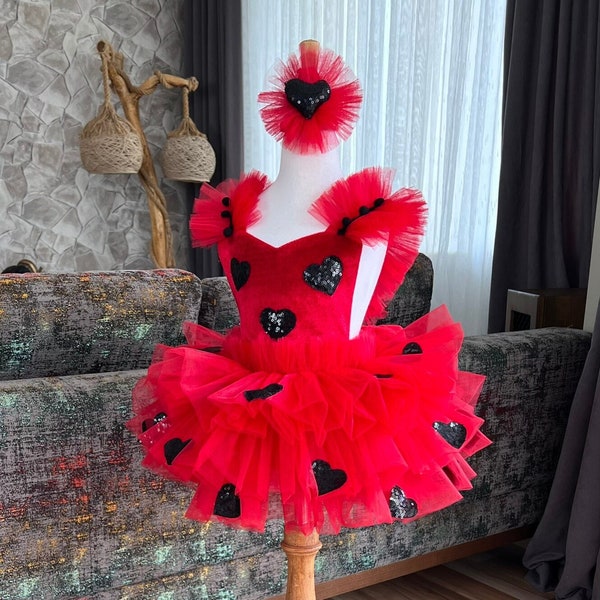 Valentines Day Outfit for Baby Girl\First Birthday Outfit\Red Birthday Dress\Photoshoot Outfit\Red Heart Romber\Halloween Baby Costumes