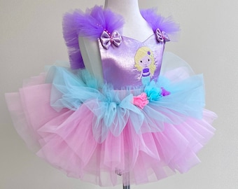 Little Mermaid Tulle Dress for Girls - 1st Birthday Princess Tutu Outfit, Mermaid Costume - Toddler Disney Birthday Dress