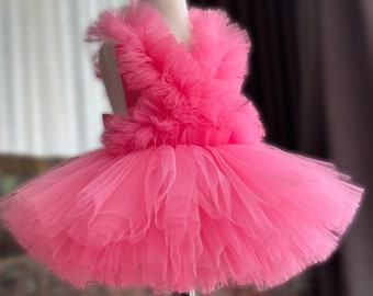 Pink Birthday Tulle Dress | First Birthday Dress | Tulle Dress | Princess Tutu |  Photoshoot Outfit