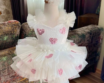 Valentinstag Outfit für Baby Mädchen,Kleinkind Valentinstag Kleid,erster Geburtstag Kleid,Baby-Party-Kleid,Baby Tüll Kleid