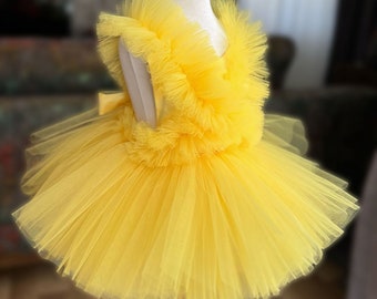 Abito in tulle di compleanno giallo / Abito per il primo compleanno / Abito in tulle / Tutu da principessa / Abito per servizio fotografico