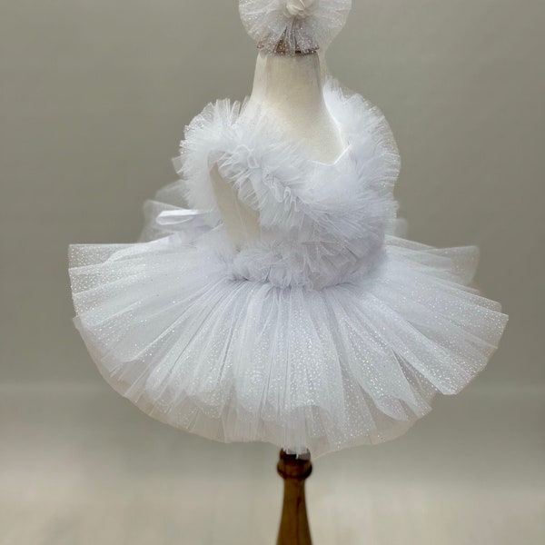 White Birthday Tulle Dress | First Birthday Dress | Tulle Dress | Princess Tutu |  Photoshoot Outfit