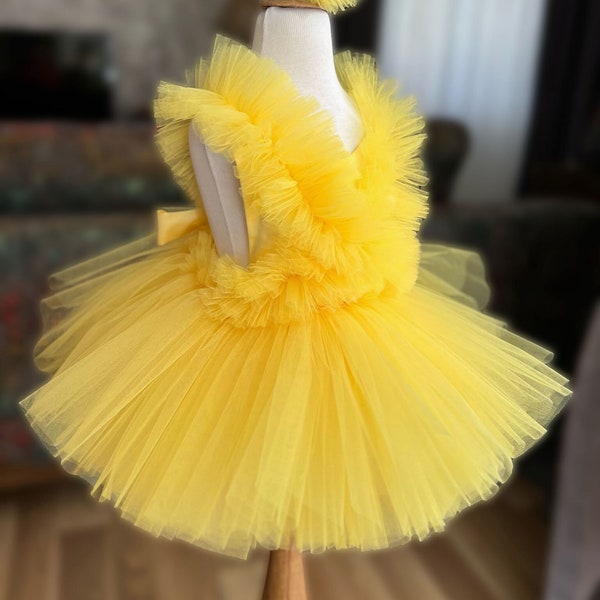 Yellow Birthday Tulle Dress | First Birthday Dress | Tulle Dress | Princess Tutu |  Photoshoot Outfit