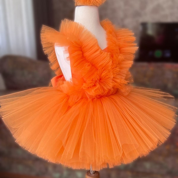 Orange Tulle Birthday Dress, Orange Birthday Costume for Toddler,Photoshoot Dress,Photoshoot Tutu Dress,Birthday Costume,Toddler costume