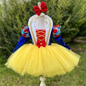 Long Sleeve Snow White Inspired Tutu Dress - Baby & Toddler Princess Costume, 1st Birthday, Handmade Tulle, Fairytale Dress-Up