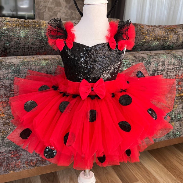 Déguisement d'halloween pour fille coccinelle, robe tutu d'anniversaire pour tout-petits coccinelle, tenue pour séance photo, fracas de gâteau, robe d'anniversaire pour filles