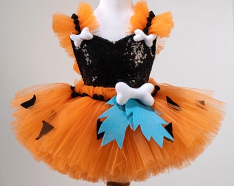 Orange Pebbles Flintstone Costume | Baby Girl Tulle Dress | 1st Birthday | Halloween | First Birthday