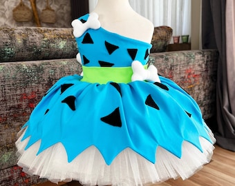 Blue Pebbles Flintstone Costume | Baby Girl Tulle Dress | 1st Birthday | Halloween | First Birthday