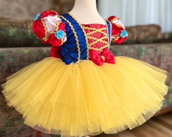 Snow White Inspired Tutu Dress - Baby & Toddler Princess Costume, 1st Birthday, Handmade Tulle, Fairytale Dress-Up