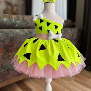 Green Pebbles Flintstone Costume | Baby Girl Tulle Dress | 1st Birthday | Halloween | First Birthday