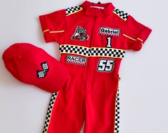 Short Sleeve Fast One Birthday Racing Suit - Personalized 1st Year, Toddler Race Car Costume, Kids Outfit for Halloween & Drag Race Gift