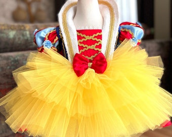 Snow White Inspired Tutu Dress - Baby & Toddler Princess Costume, 1st Birthday, Handmade Tulle, Fairytale Dress-Up