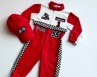 Snel racepak voor één verjaardag - gepersonaliseerd 1e jaar, raceautokostuum voor peuters, kinderoutfit voor Halloween en dragrace-cadeau