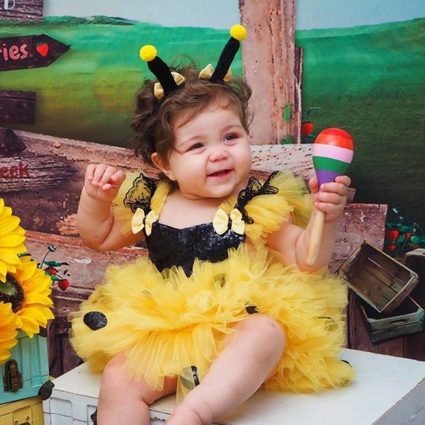 Bee birthday outfit, for girls birthday halloween costumes, photoshoot tutu dress,1st birthday outfit,cake smash romper
